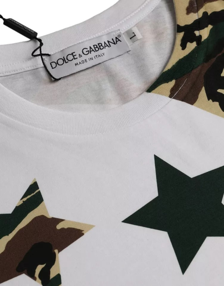 White Camouflage Stars Crew Neck Men T-shirt