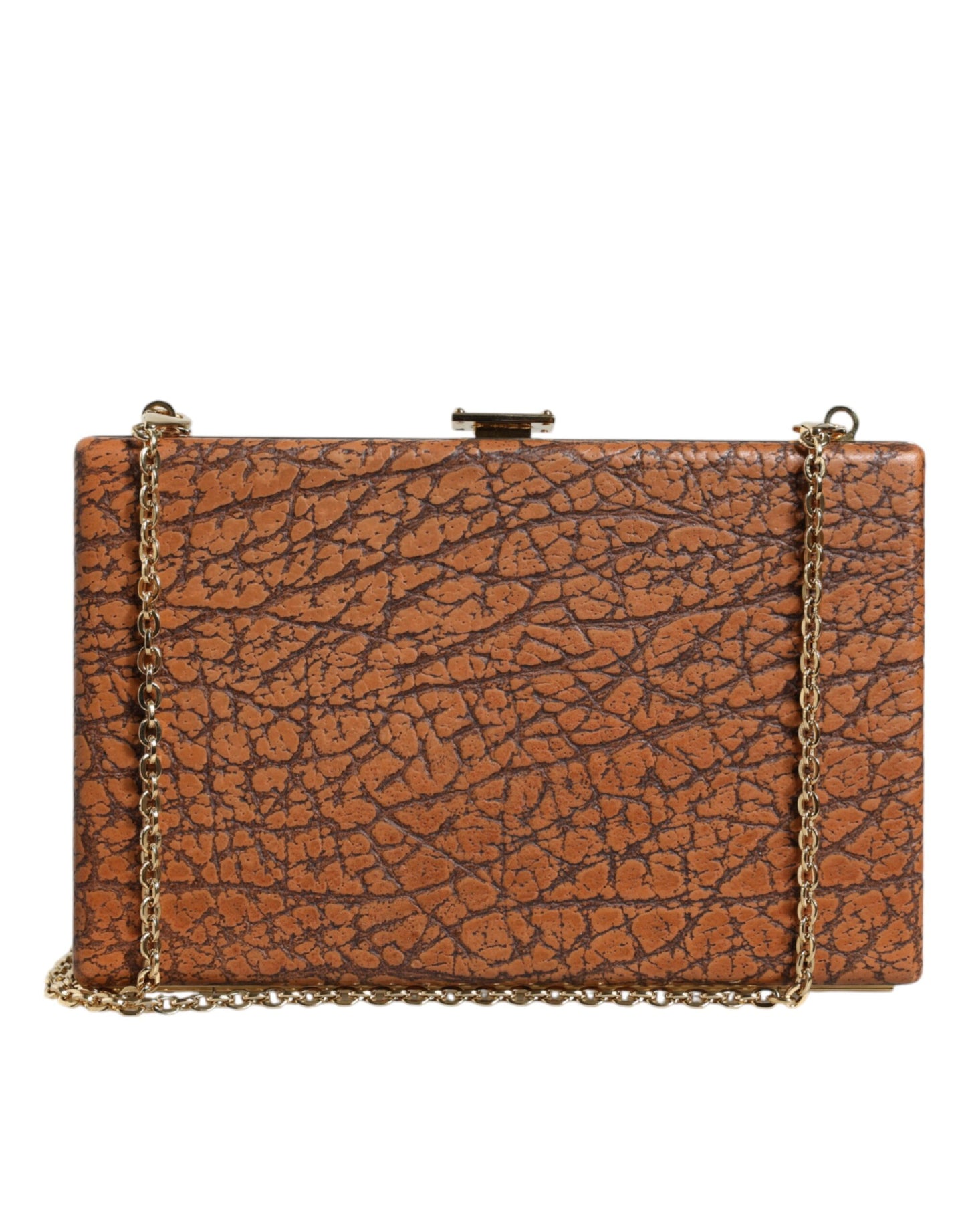 Brown Leather Gold Frame Clutch Mini Crossbody Bag