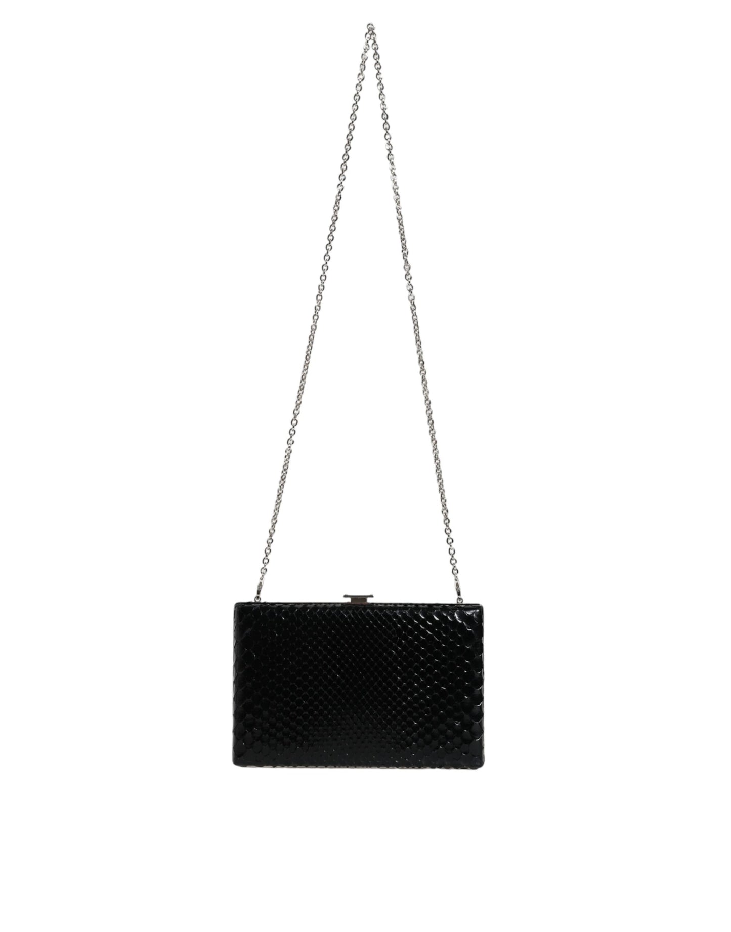 Black Leather Silver Frame Clutch Mini Crossbody Bag