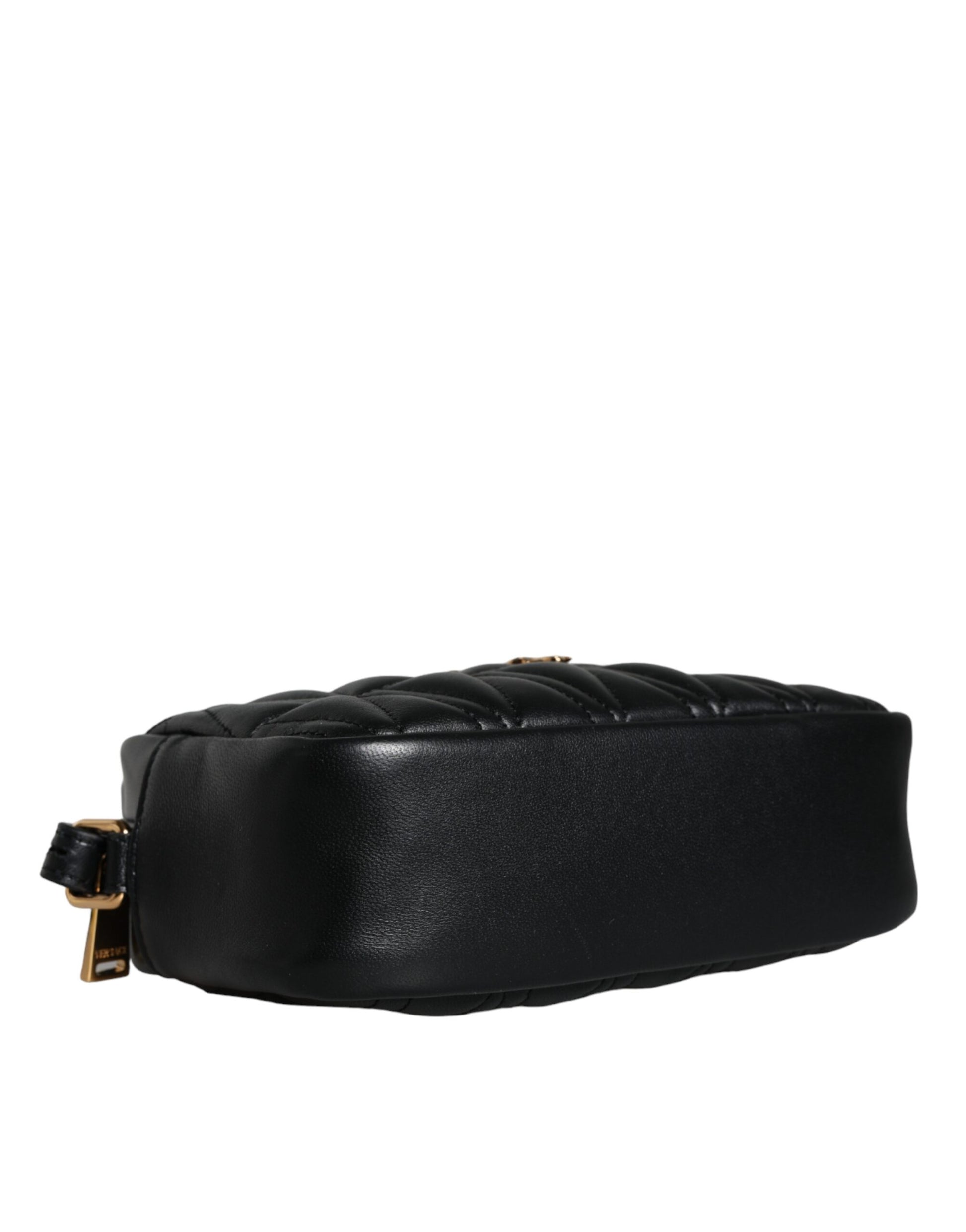 Black Quilted Lamb Leather Camera Case Shoulder Bag