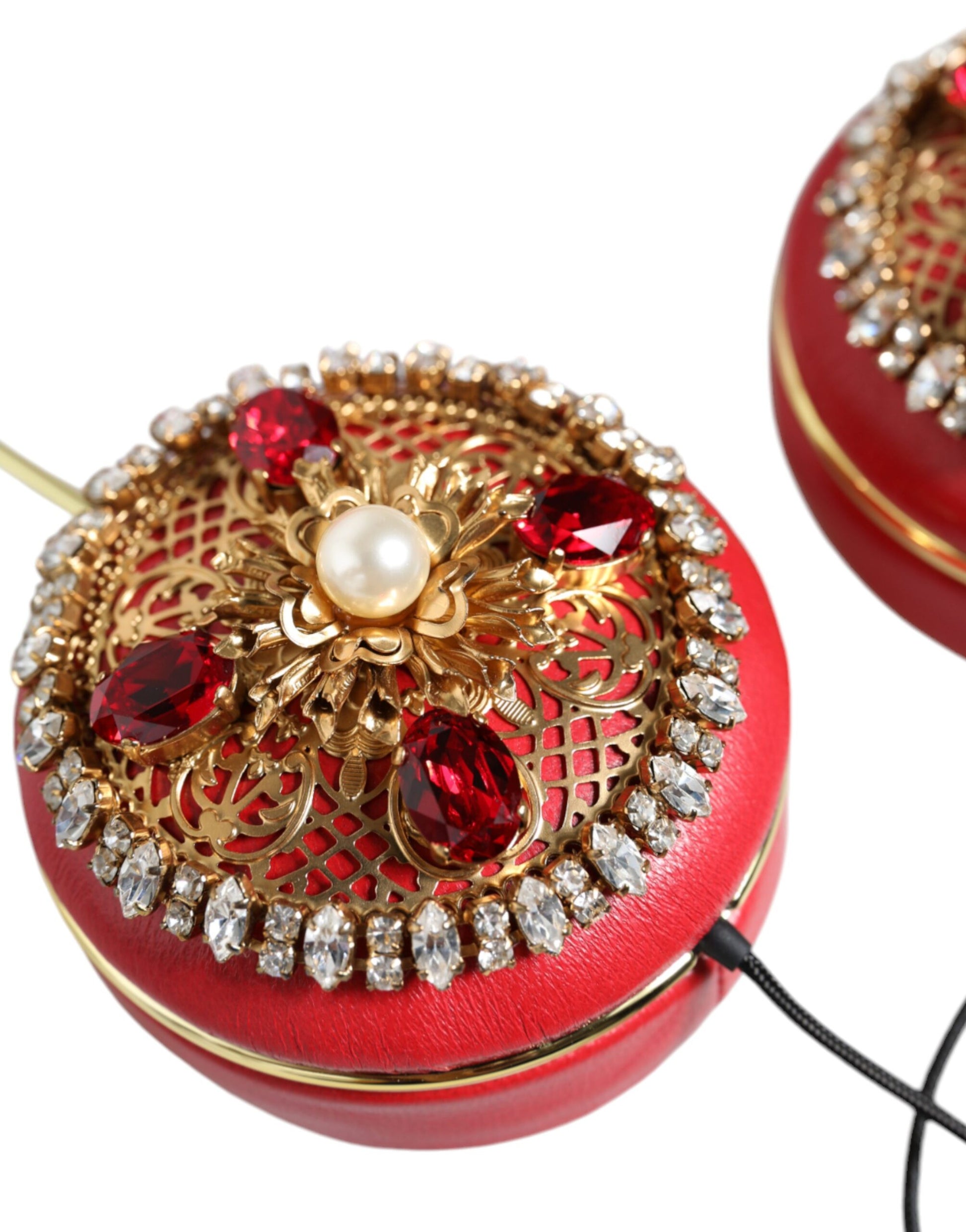 Red Nappa Leather Floral Crystal Headphone