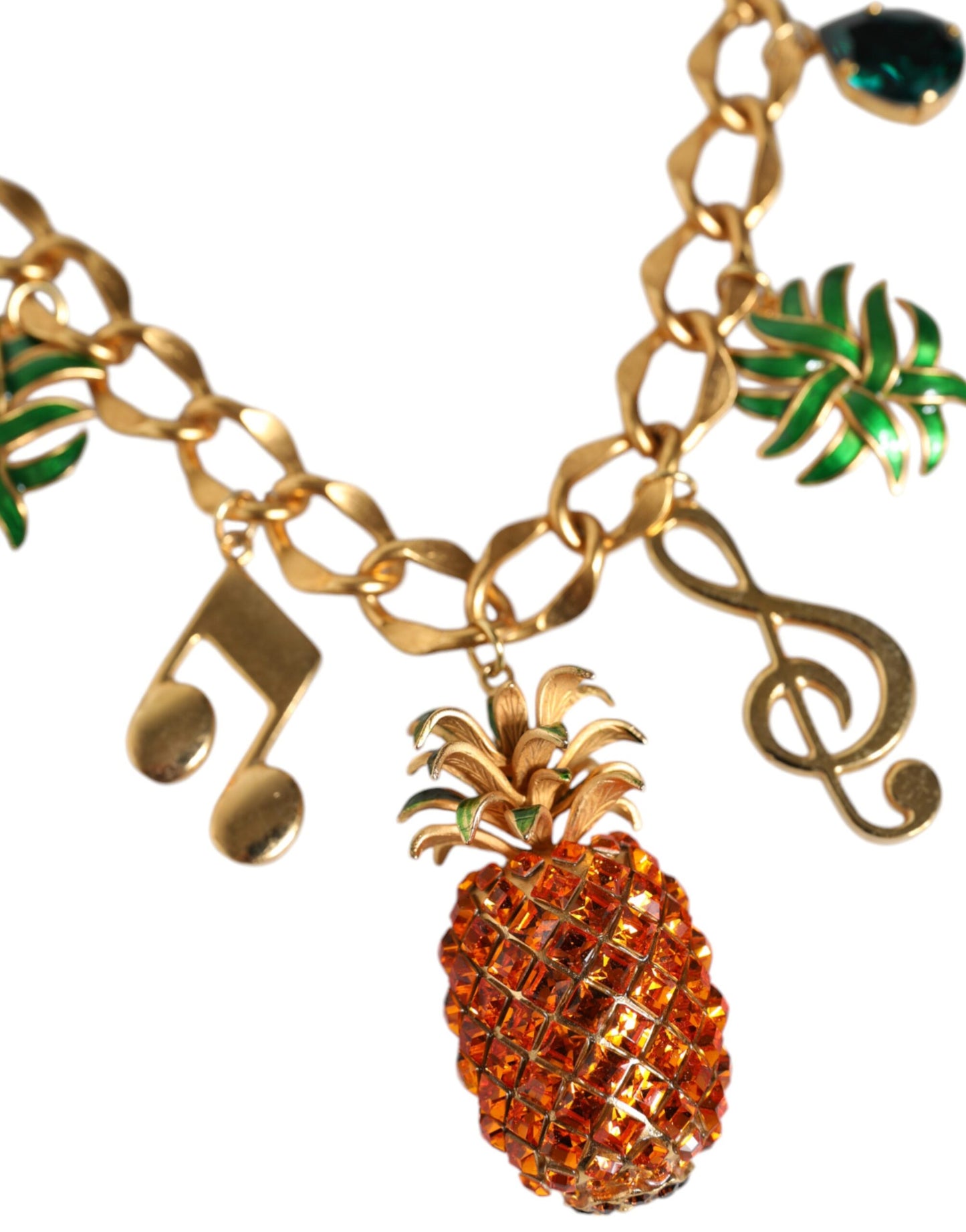 Gold Tone Brass Chain Pineapple Crystal Musical Necklace