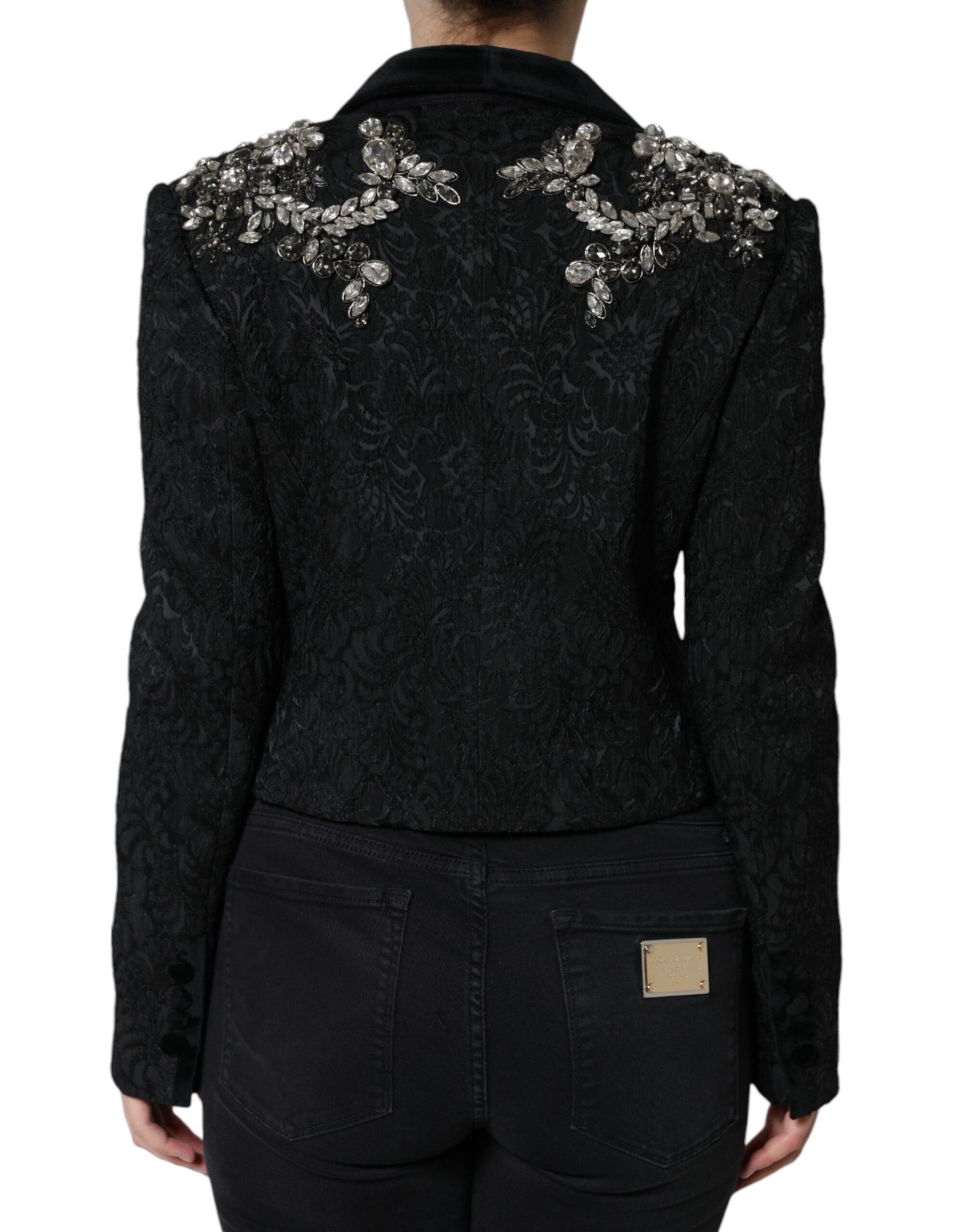 Black Jacquard Crystal Floral Jacket Blazer