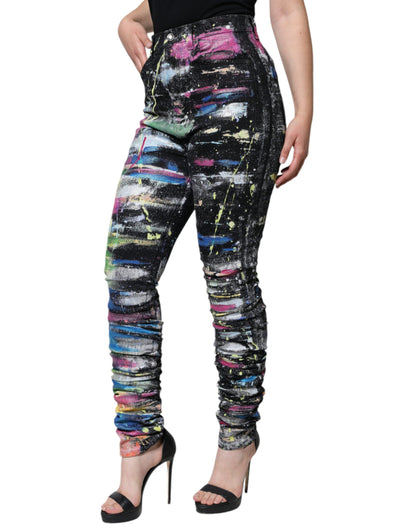 Multicolor Splatter Paint Cotton Skinny Denim Jeans