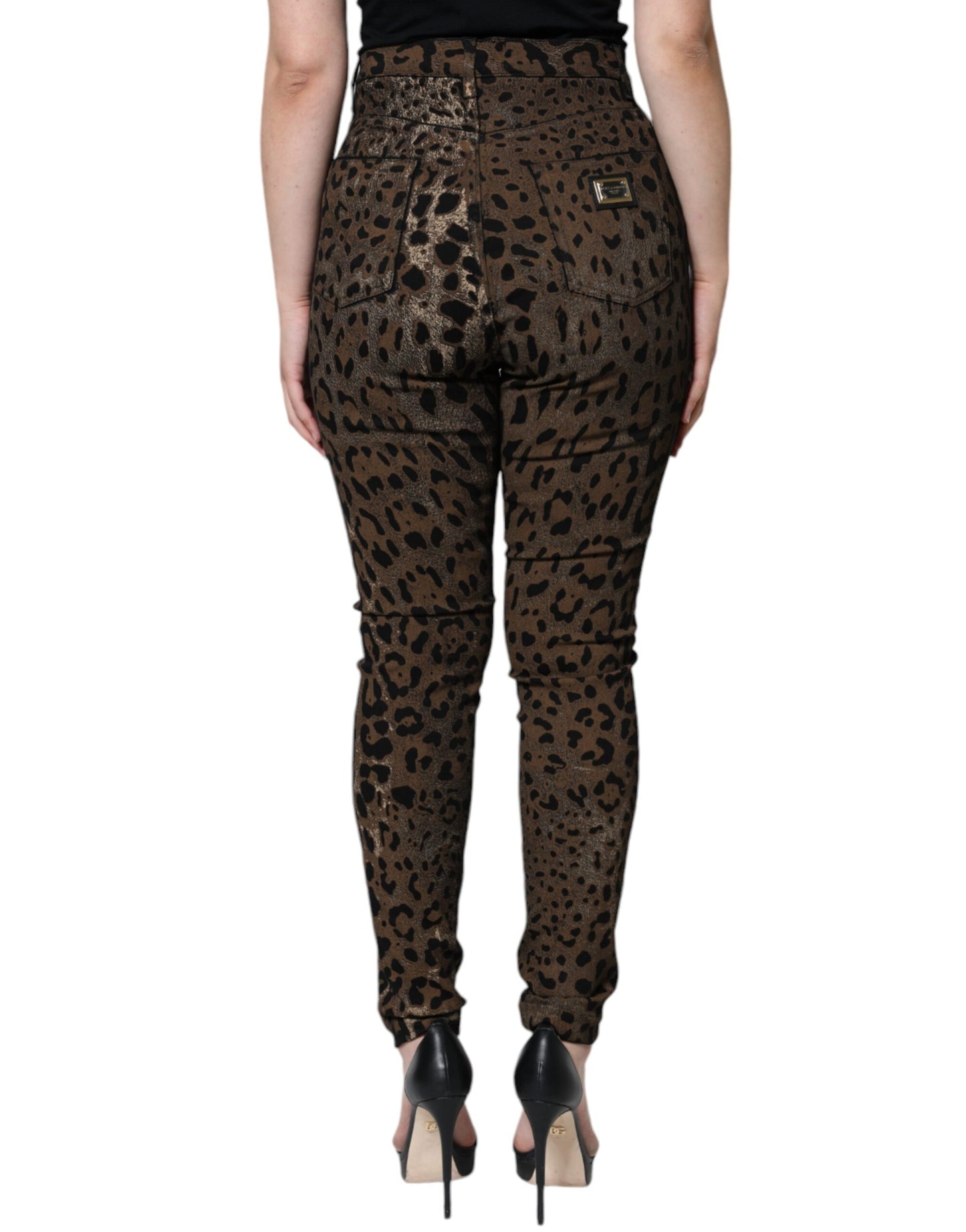 Brown Leopard Cotton Skinny Denim Jeans