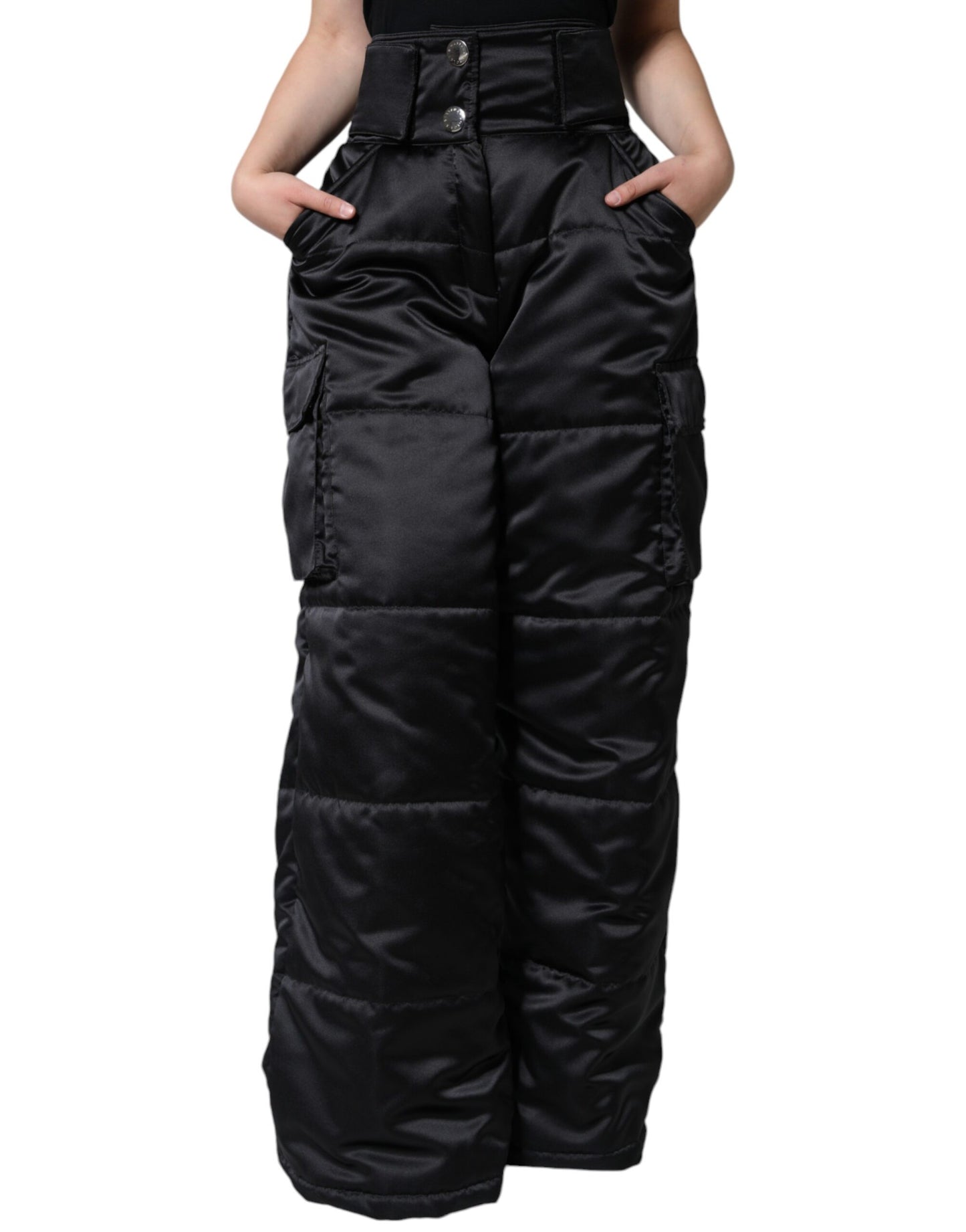 Black Quilted High Waist Women Boot Cut Pants