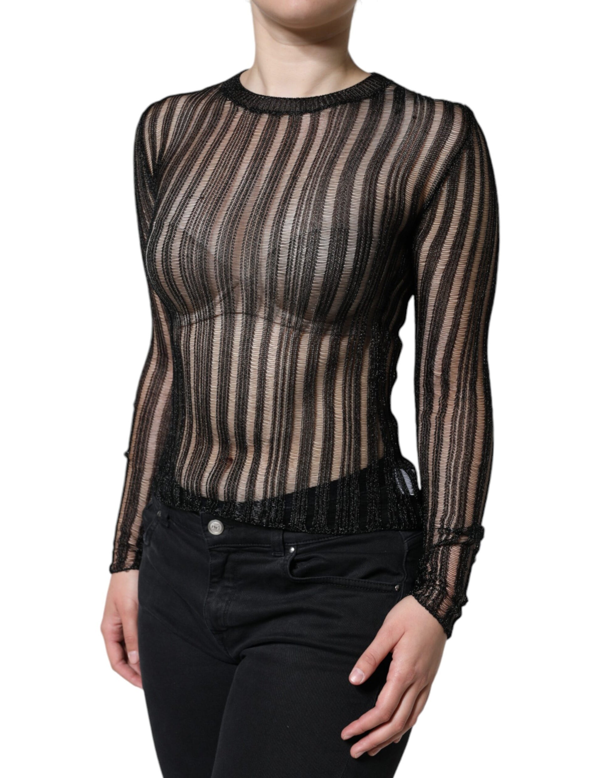 Black Stripe See Through Long Sleeves Top