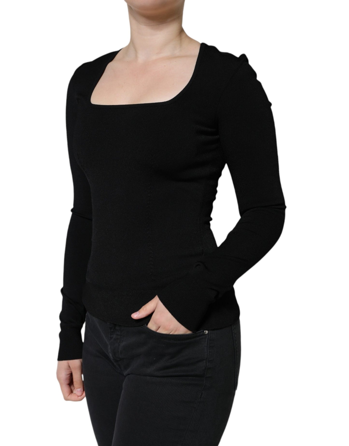 Black Long Sleeves Blouse Square Neck Top