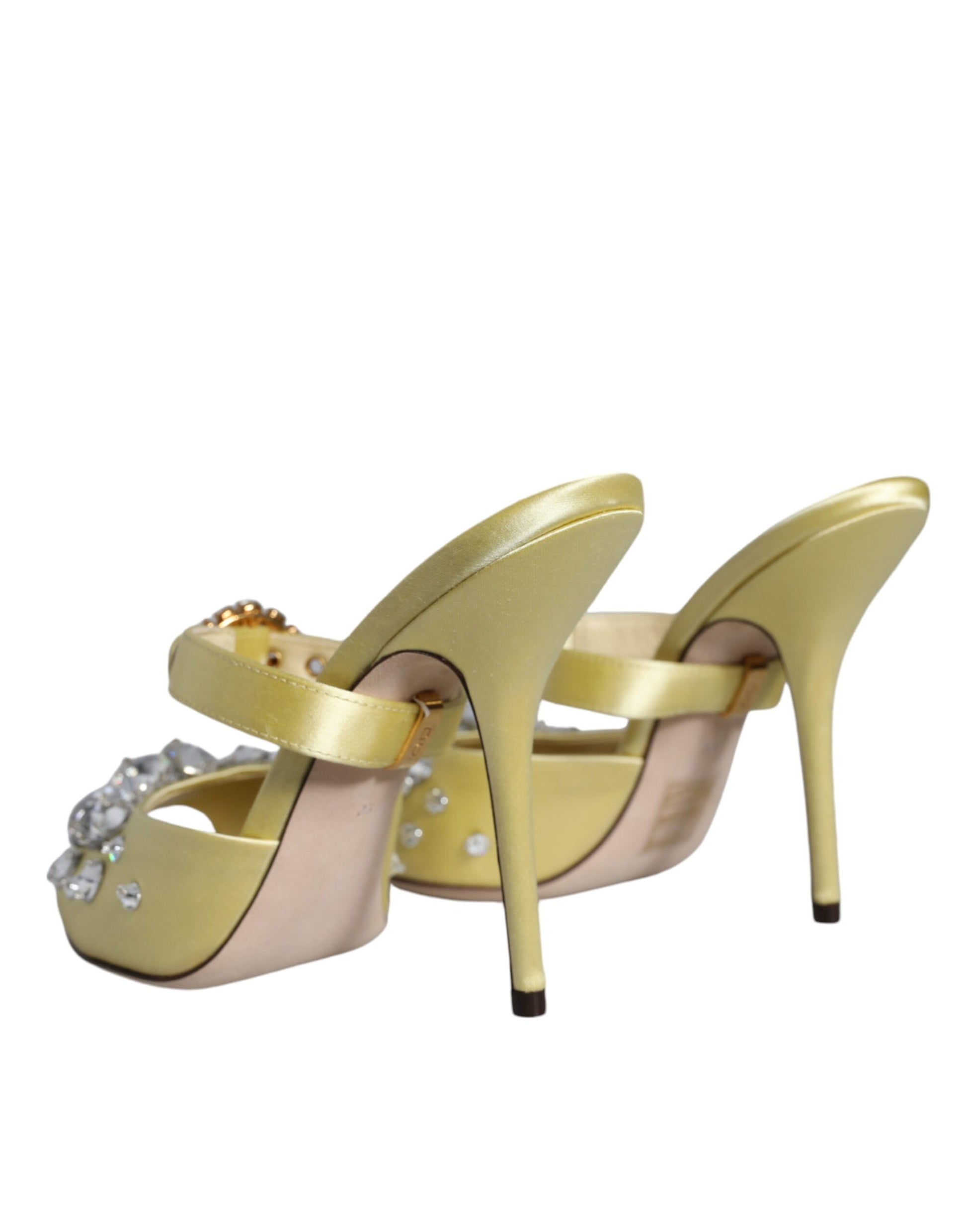 Yellow Mary Janes Satin Crystal Sandals Shoes