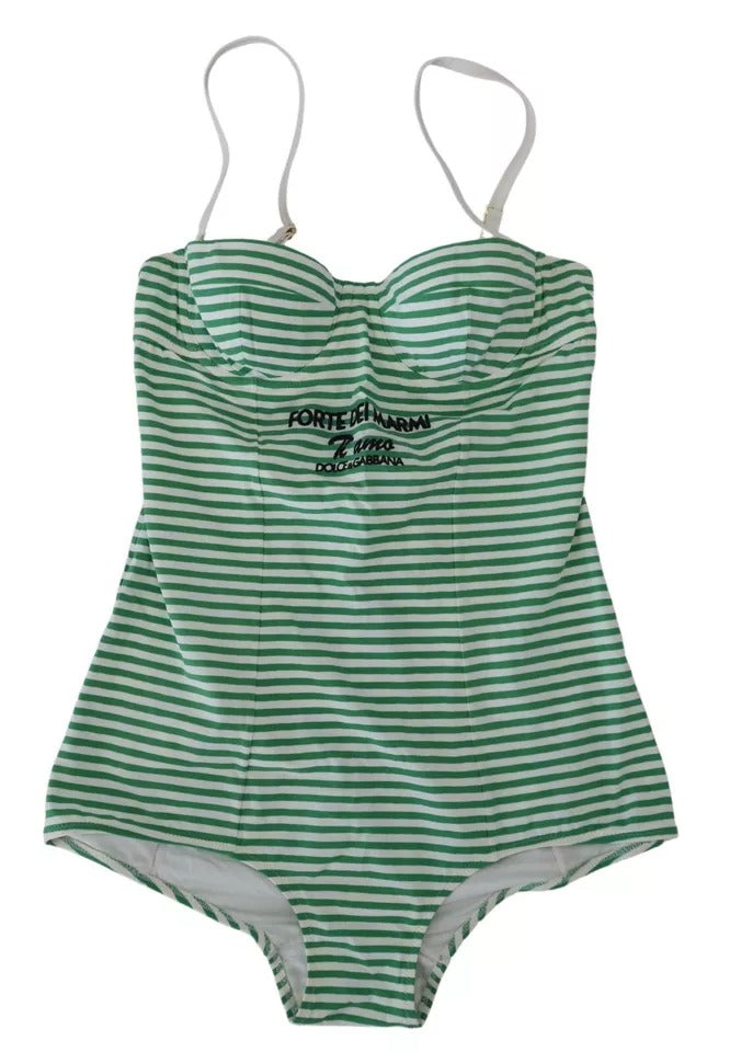 White Green Stripes One Piece Beachwear Swimwear