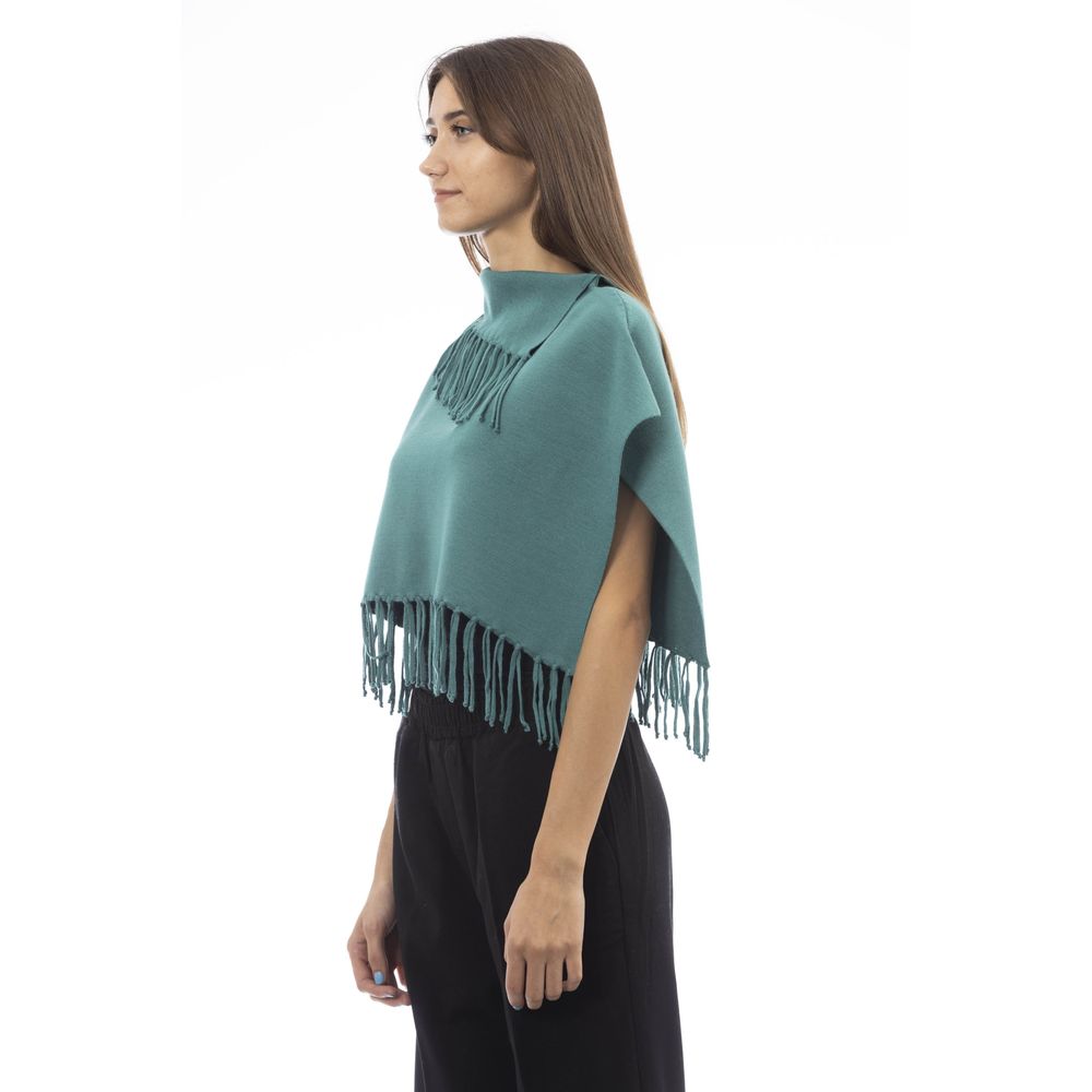 Green Wool Women Poncho