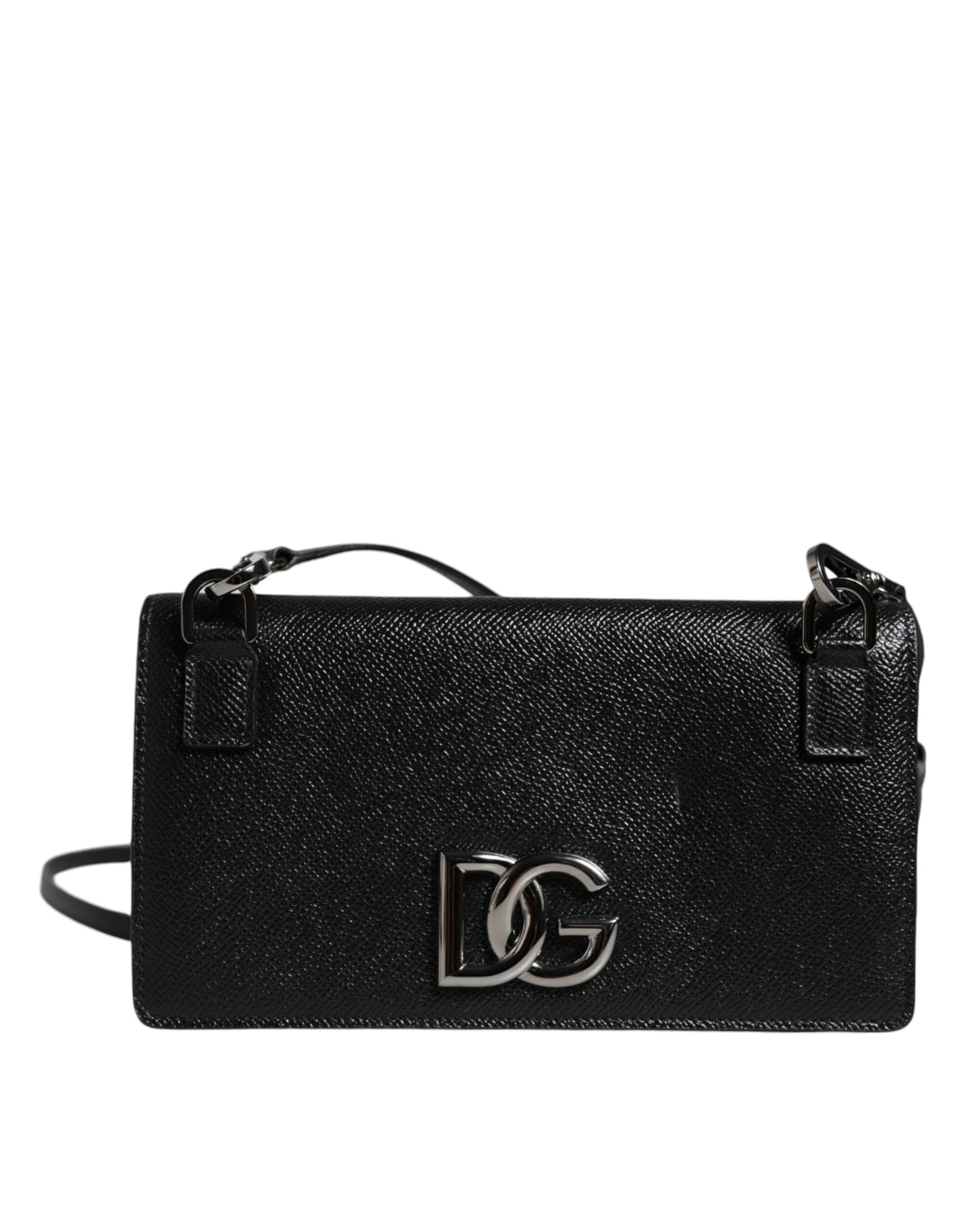 Black Leather Crystal Shoulder Crossbody Clutch Bag