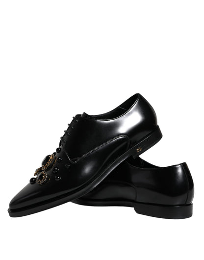 Black Leather Crystal Lace Up Formal Shoes