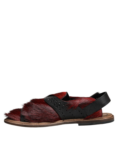 Black Red Gazelle Hair Leather Sandals Shoes