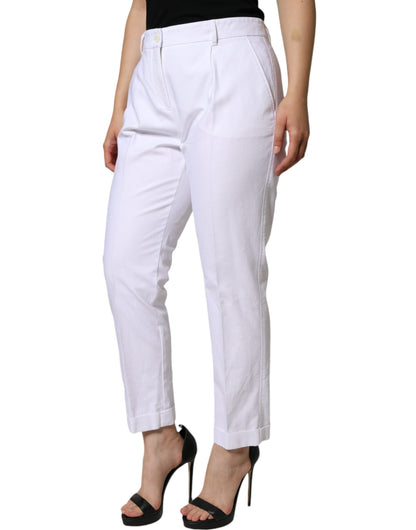 White Cotton Stretch Tapered Pants