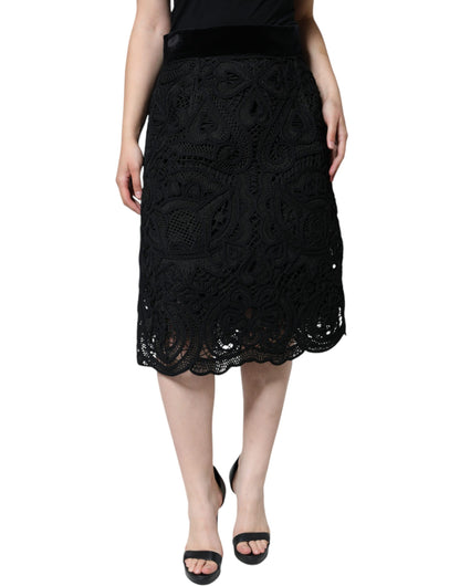 Black Floral Lace High Waist Pencil Cut Skirt