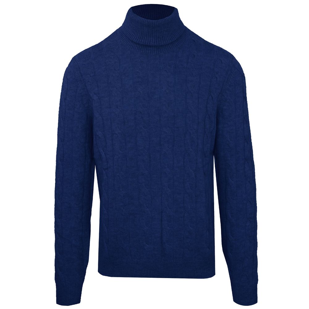 Blue Wool Men Turtleneck Sweater