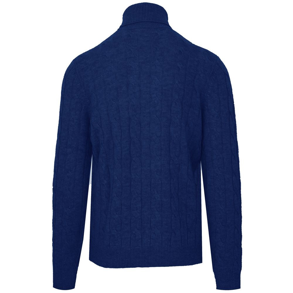 Blue Wool Men Turtleneck Sweater