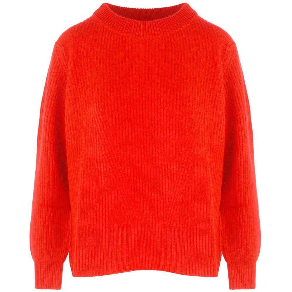 Orange Cashmere Women Sweater with Crew Neck and Side Slit