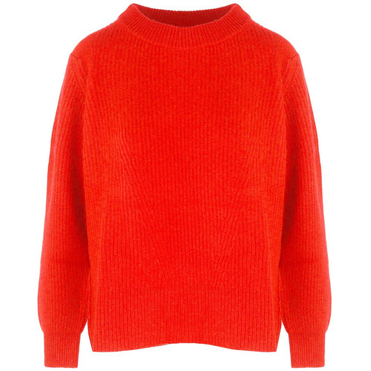 Orange Cashmere Women Sweater with Ribbed Embroidery