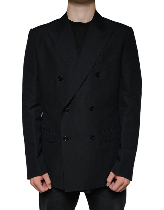 Black Linen Double Breasted Dress Blazer