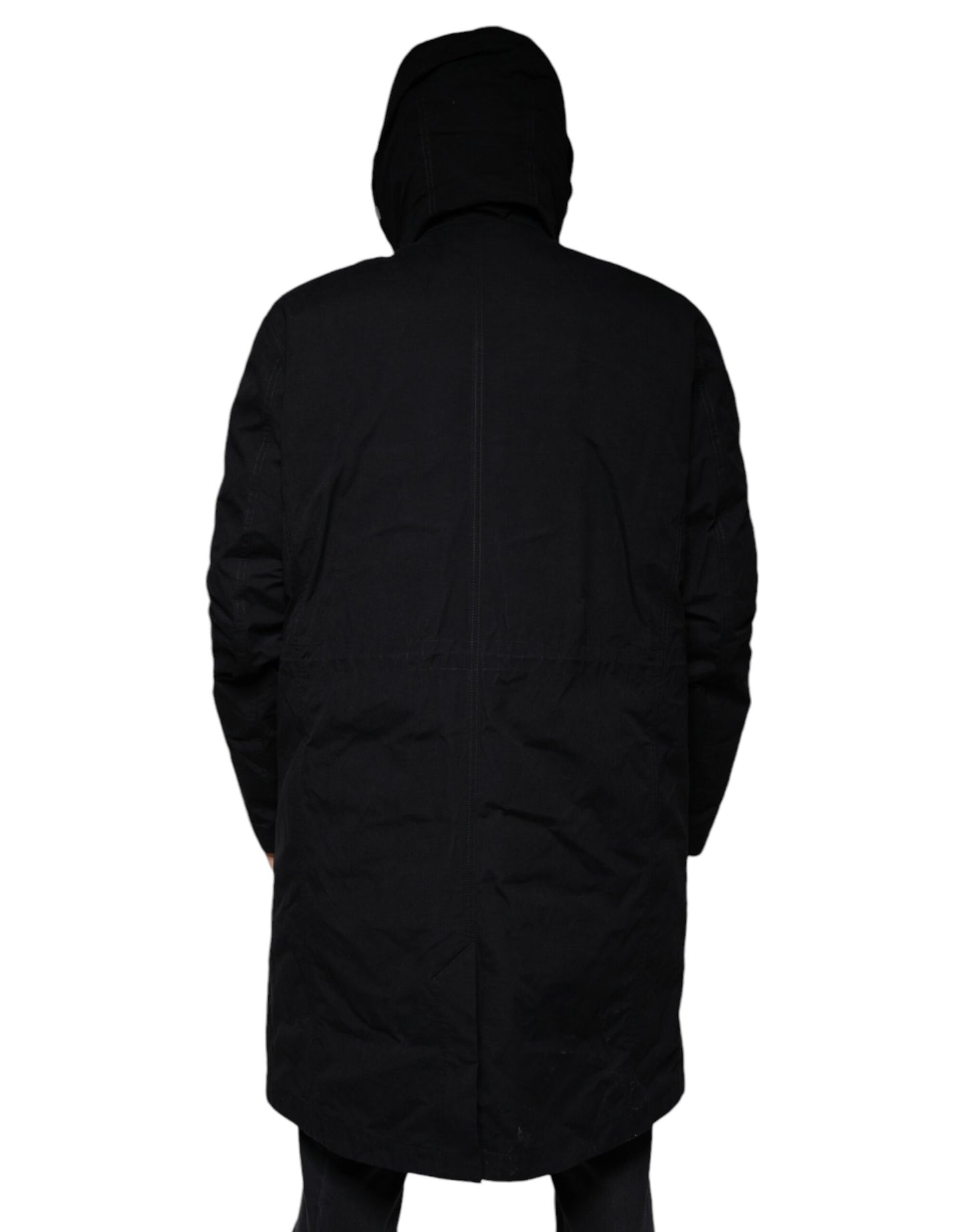 Black Hooded Parka Cotton Trench Coat Jacket