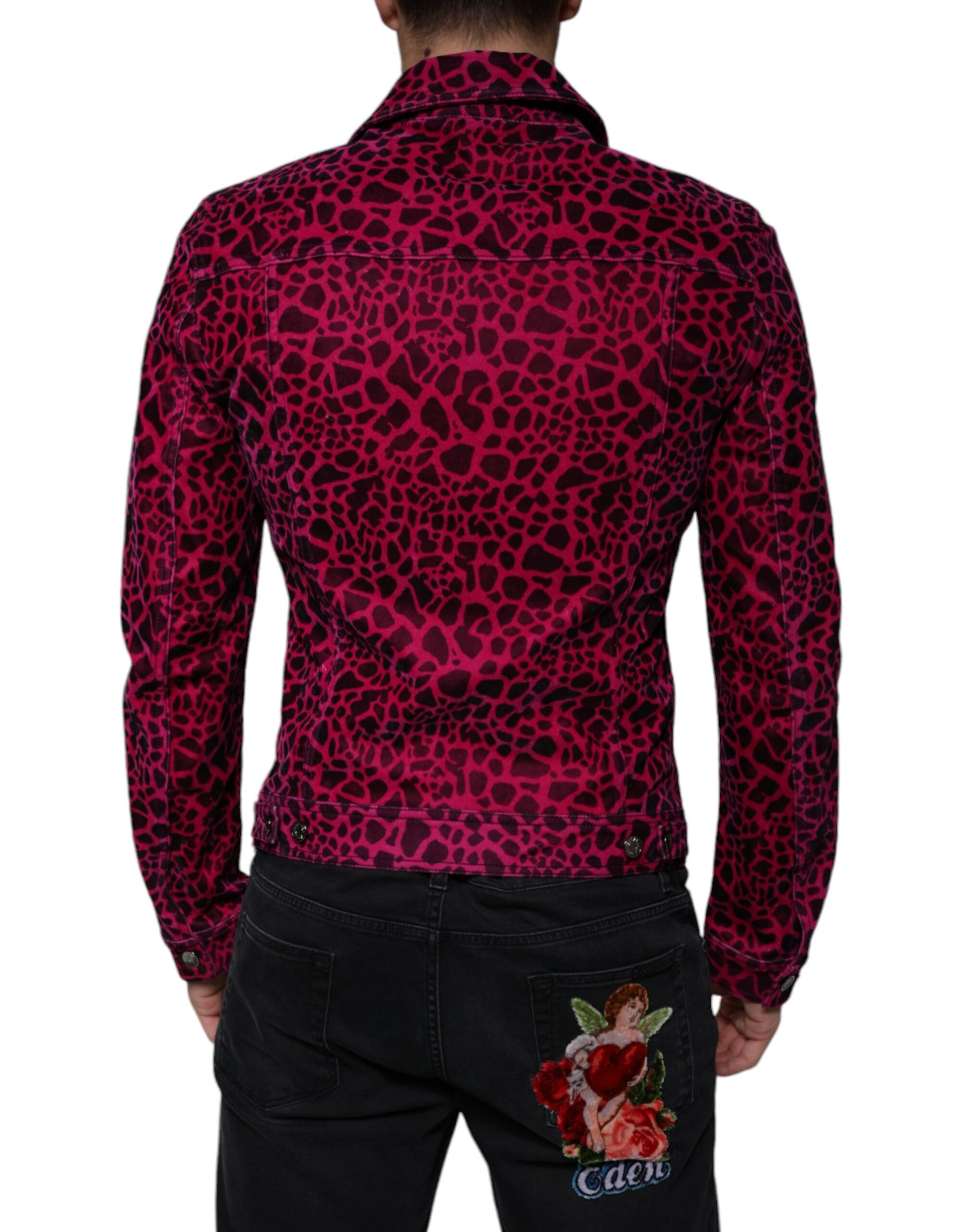 Fuchsia Leopard Button Down Collared Jacket