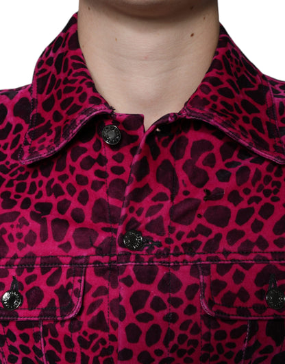 Fuchsia Leopard Button Down Collared Jacket