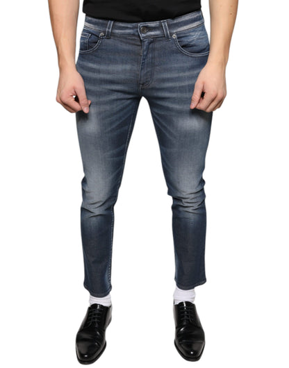 Dark Blue Washed Cotton Skinny Denim Jeans