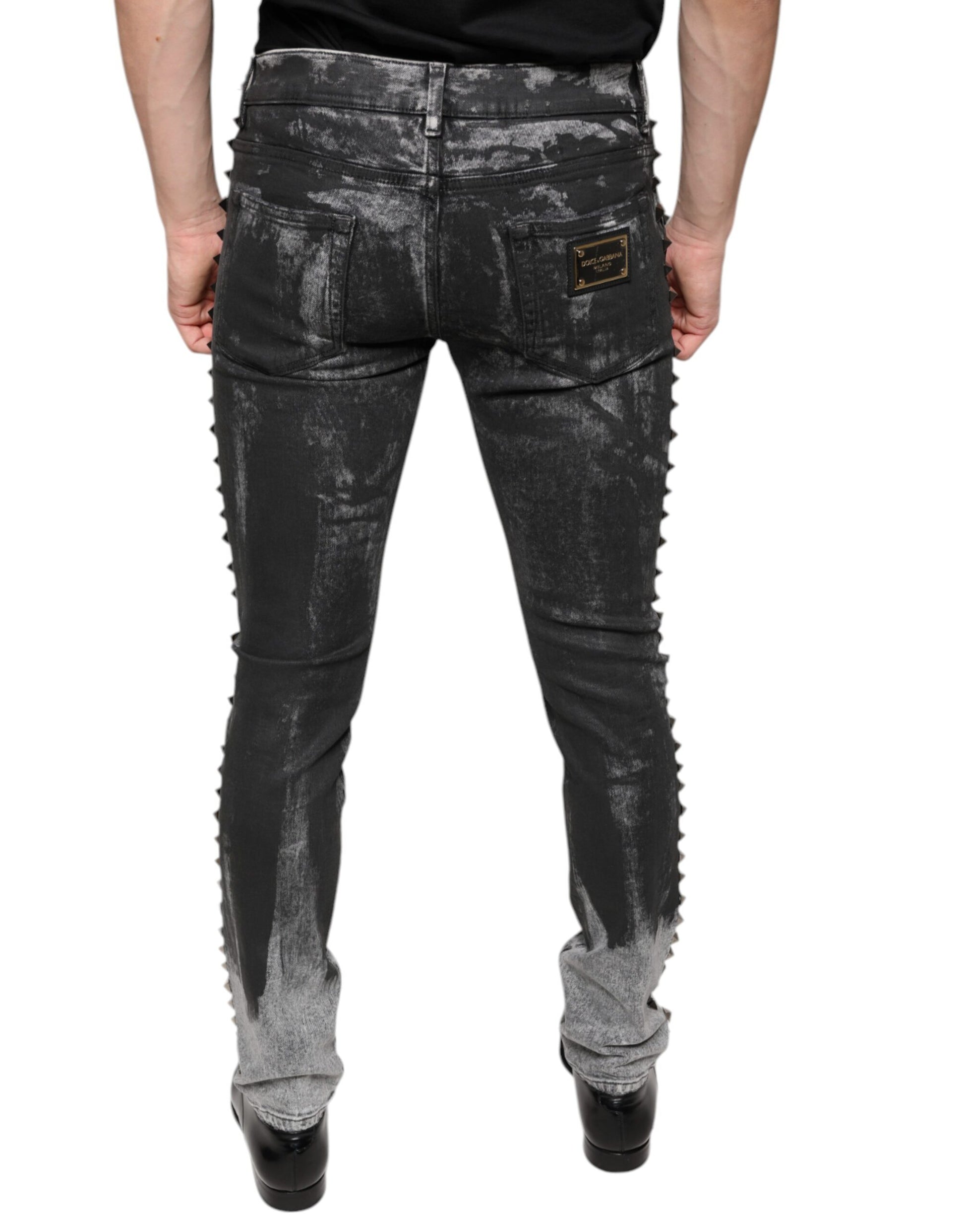 Black Embellished Cotton Skinny Denim Jeans