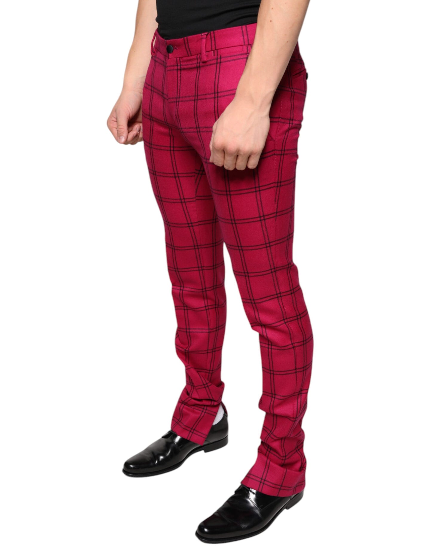 Pink Checkered Wool Skinny Pants