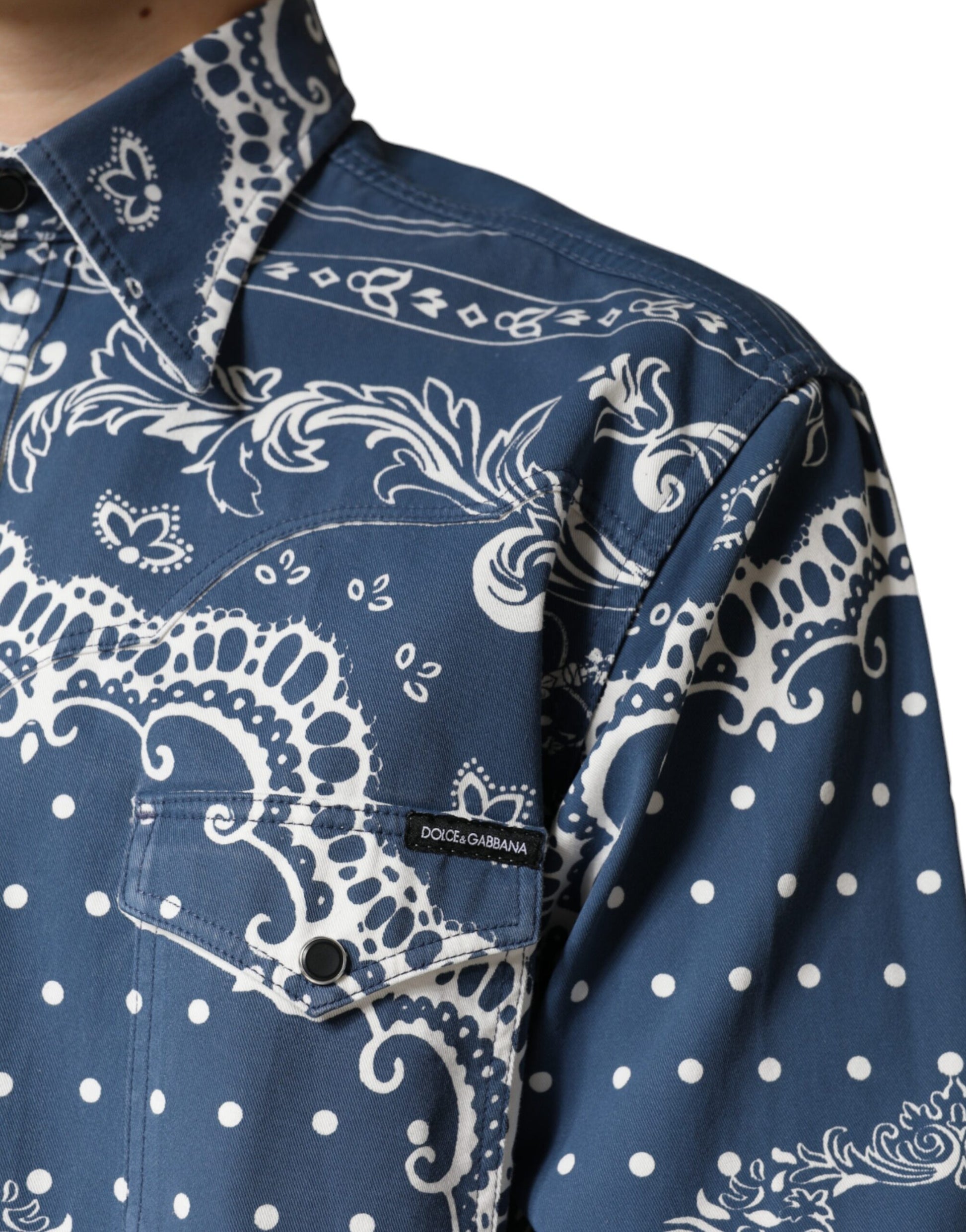 Blue White Bandana Print Cotton Casual Shirt