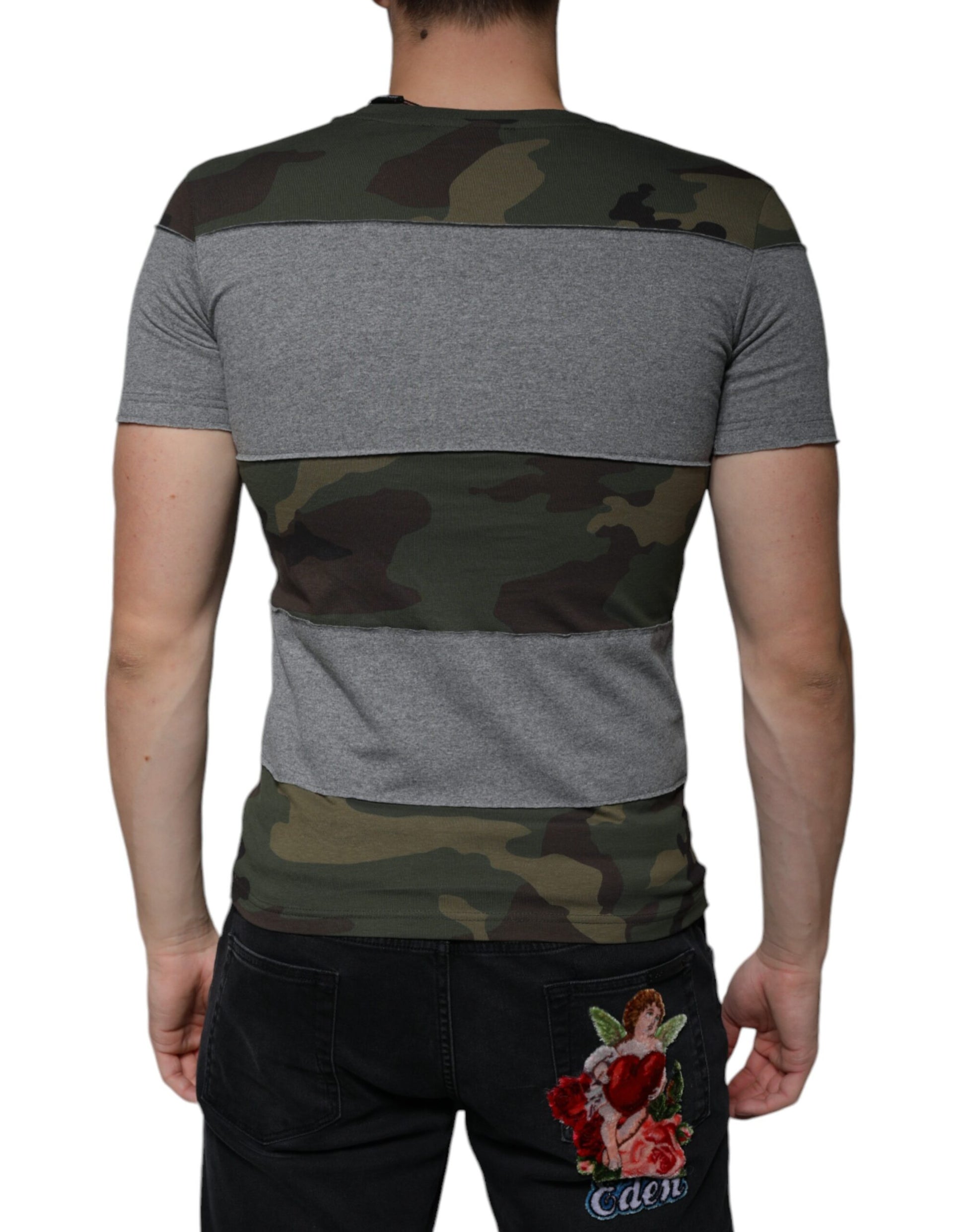 Multicolor Camouflage Cotton Crew Neck T-shirt