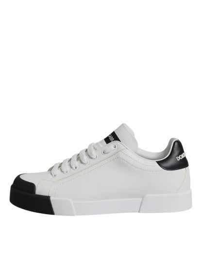 White Black Leather Logo Portofino Sneaker Shoes