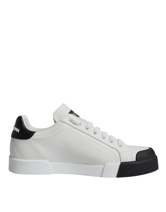 White Black Leather Logo Portofino Sneaker Shoes