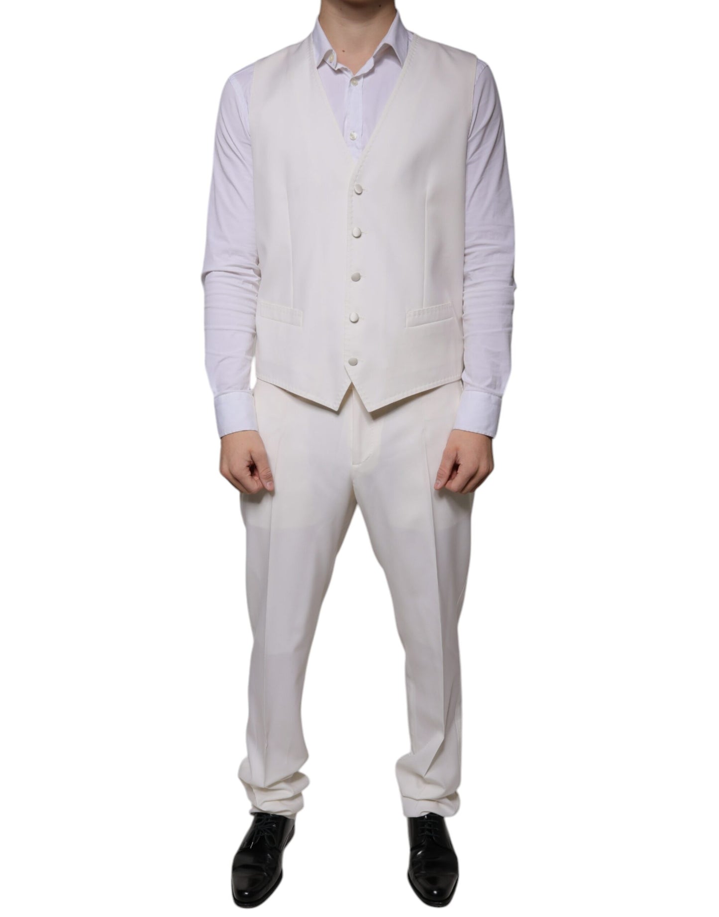 White Wool Silk 3 Piece SlimFit Formal Suit