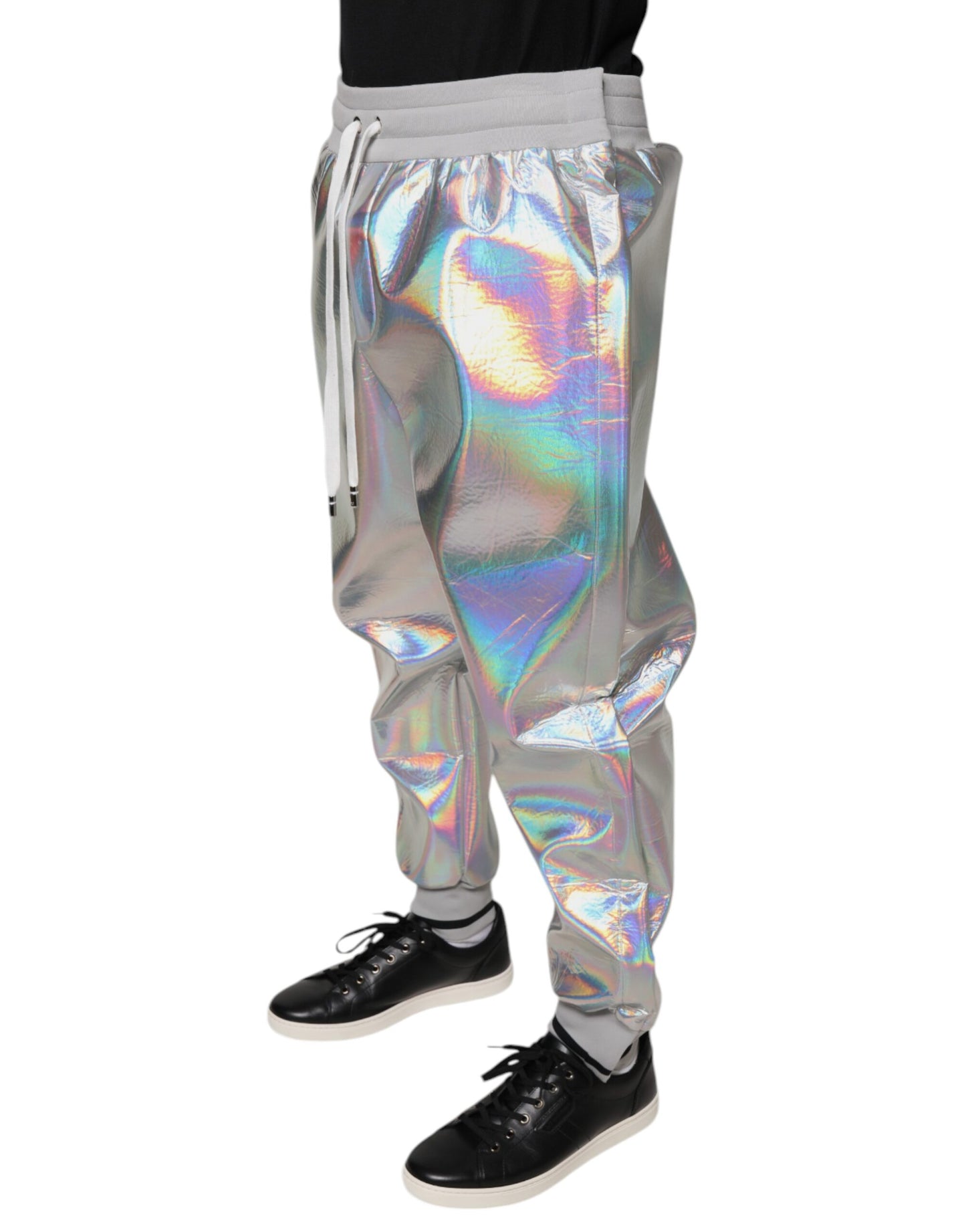 Silver Iridescent Men Jogger Sweatpants Pants