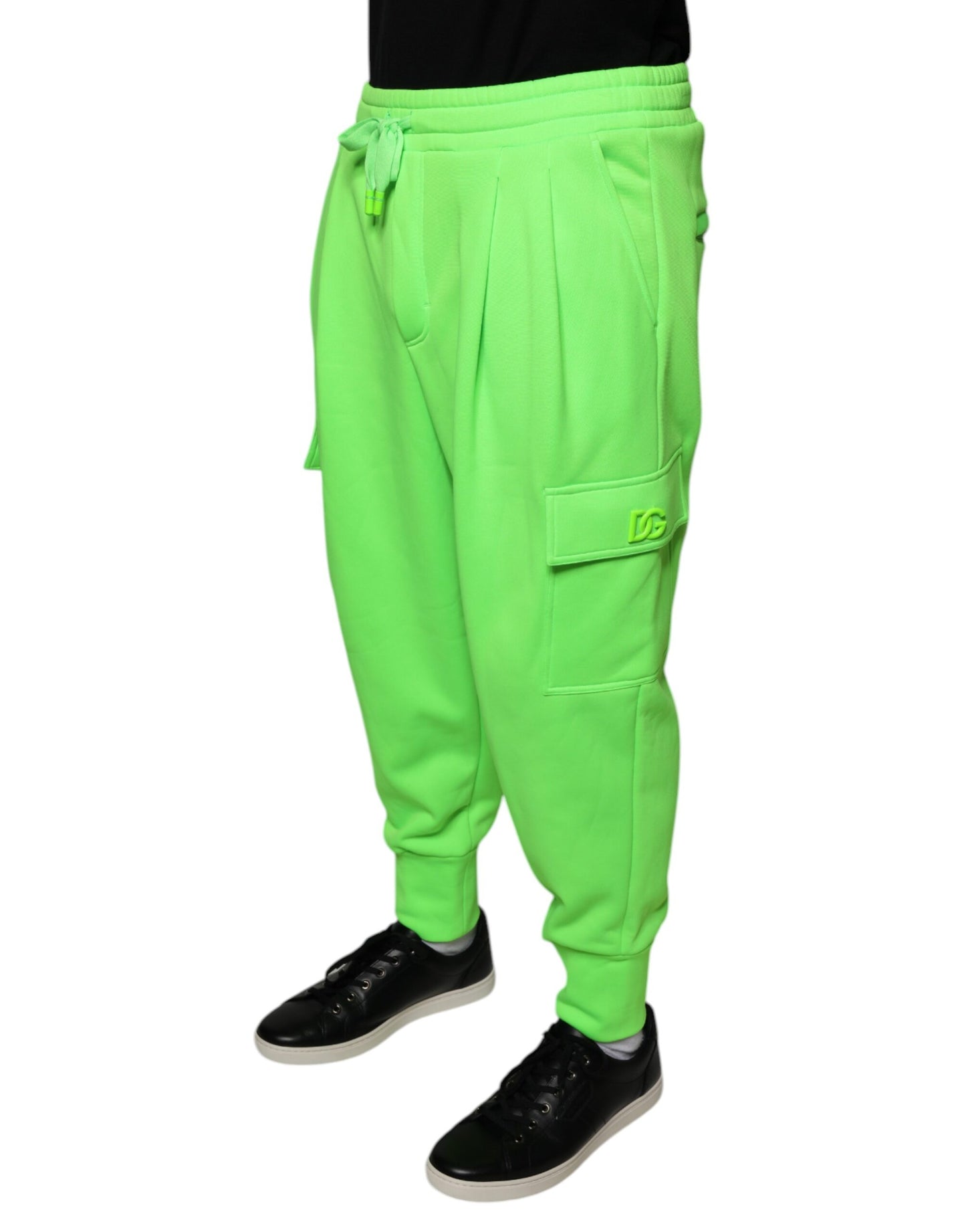 Neon Green Polyester Cargo Jogger Sweatpants Pants