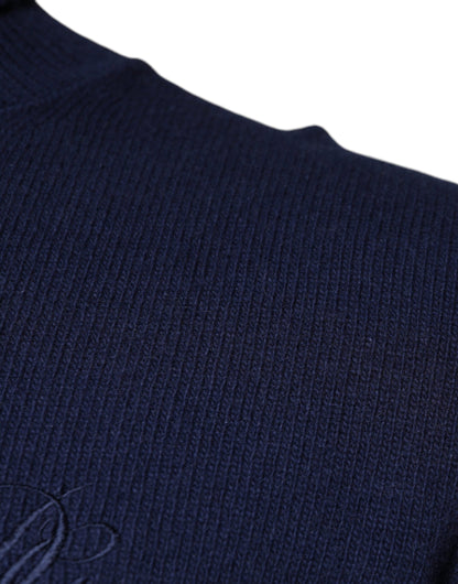 Blue Wool Knit Turtleneck Pullover Sweater