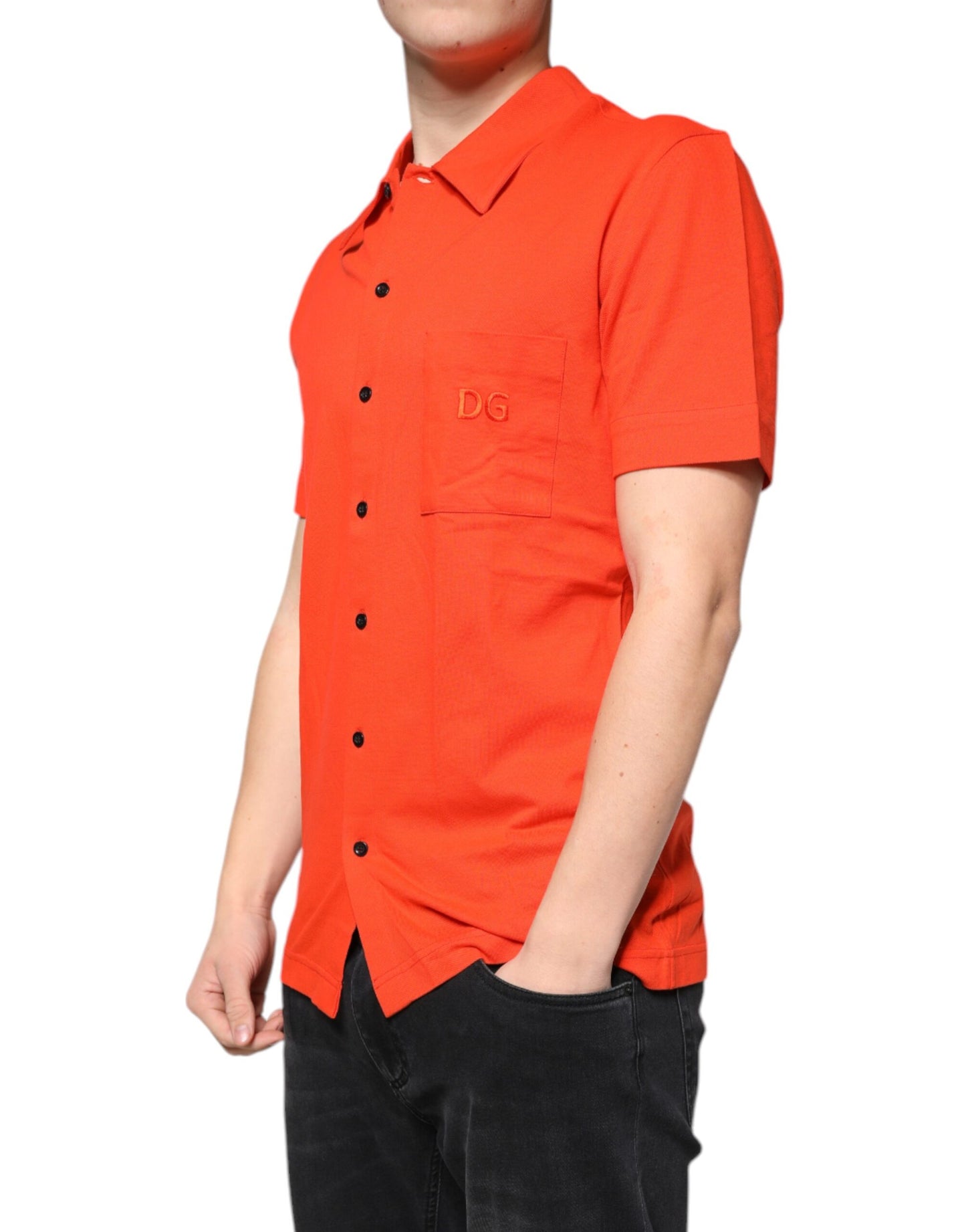 Orange Cotton Button Down Casual Polo Shirt