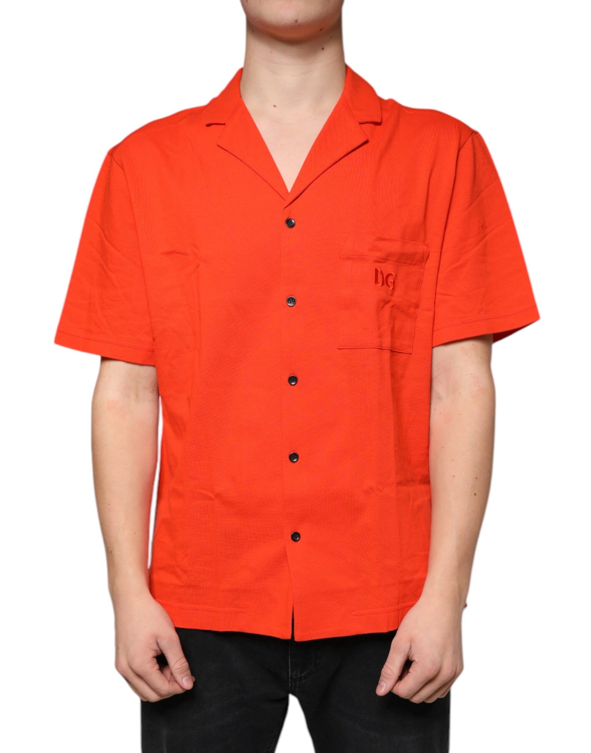 Orange Cotton Button Down Casual Polo Shirt