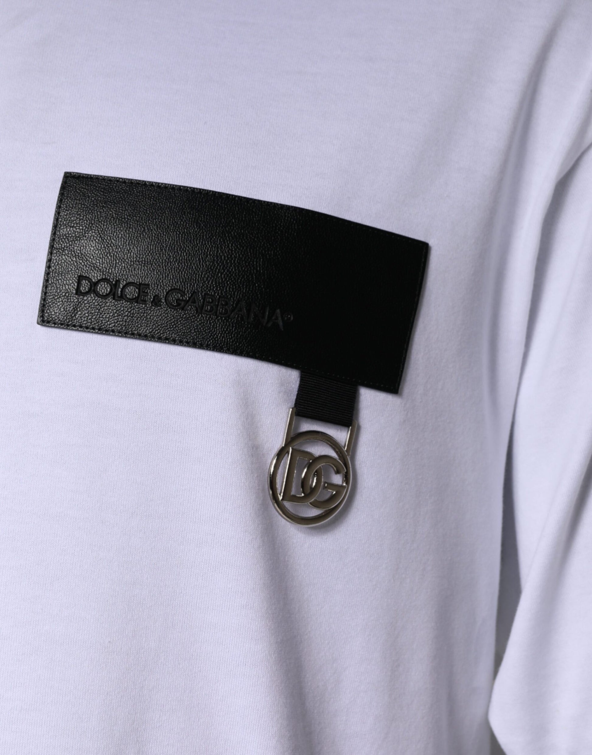 White Logo Patch Cotton Crew Neck T-shirt