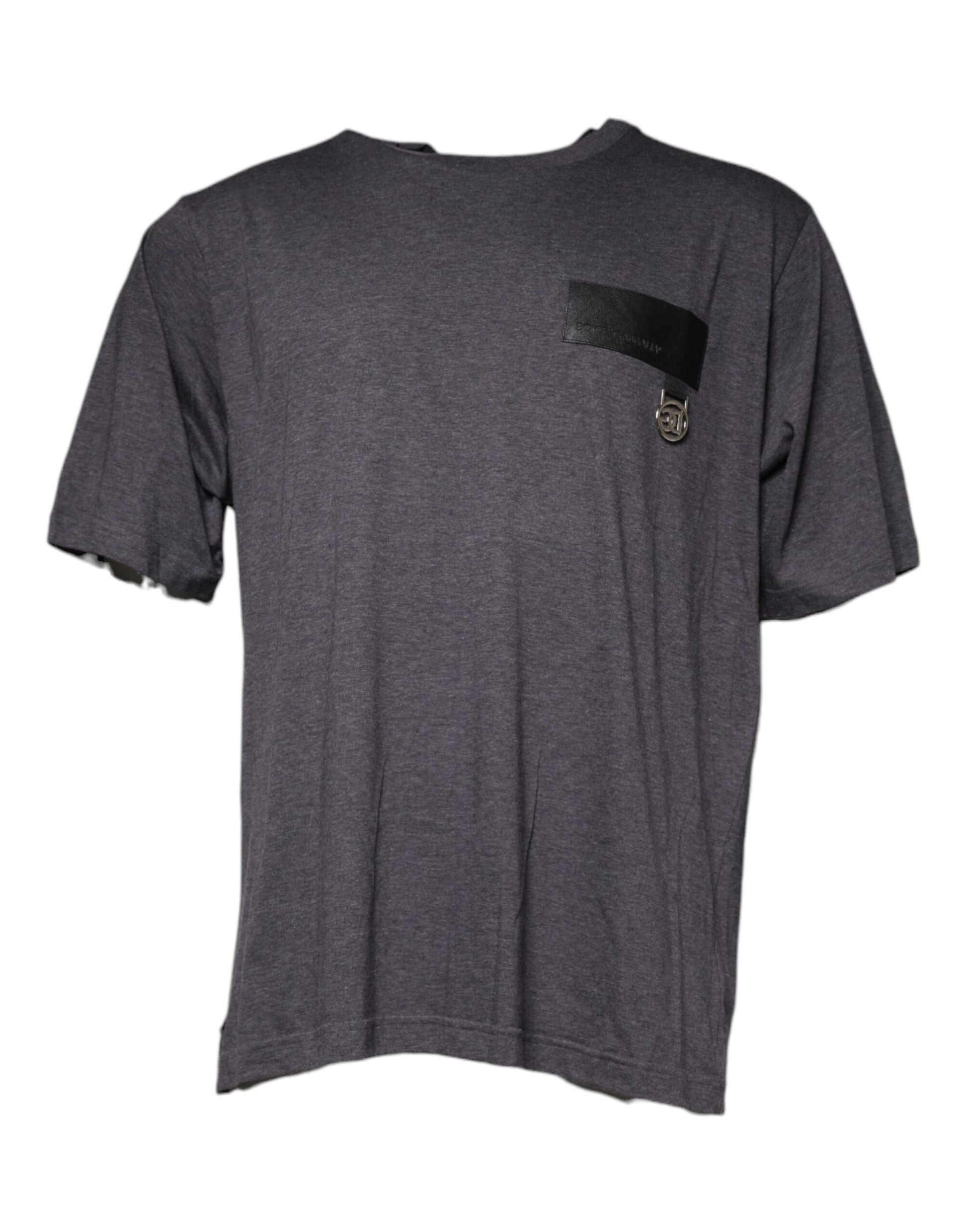 Gray Logo Patch Cotton Crew Neck T-shirt