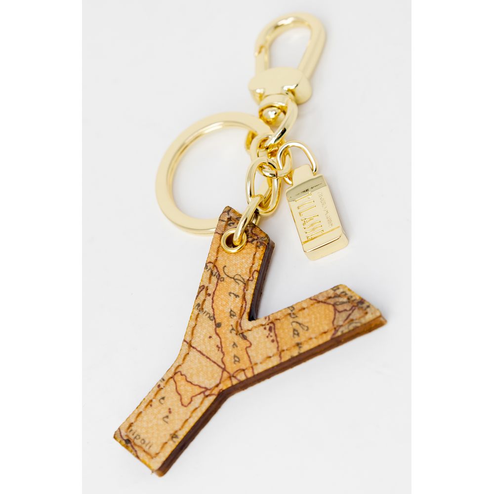 Beige Synthetic Leather Keychain