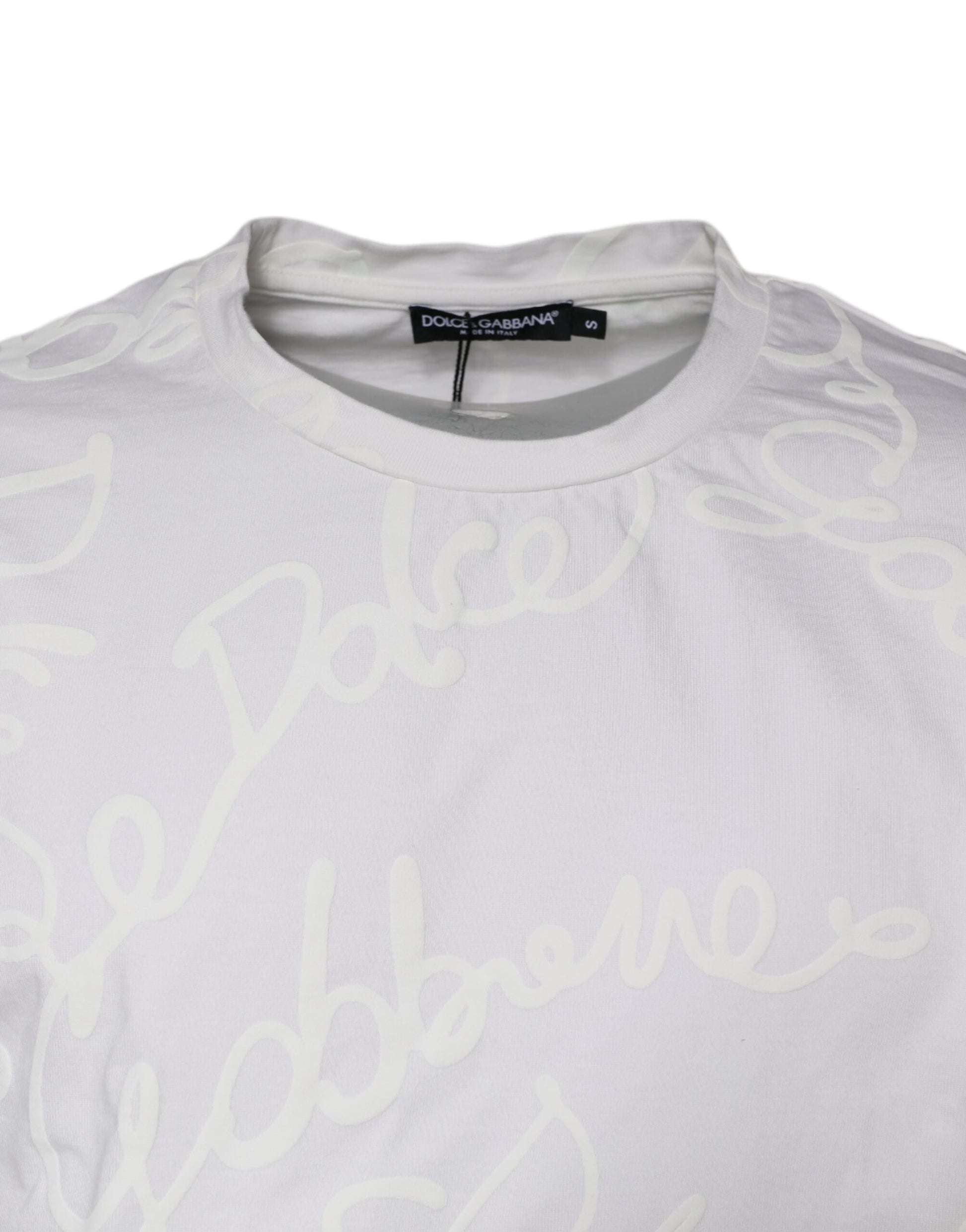 White Logo Print Cotton Crew Neck T-shirt