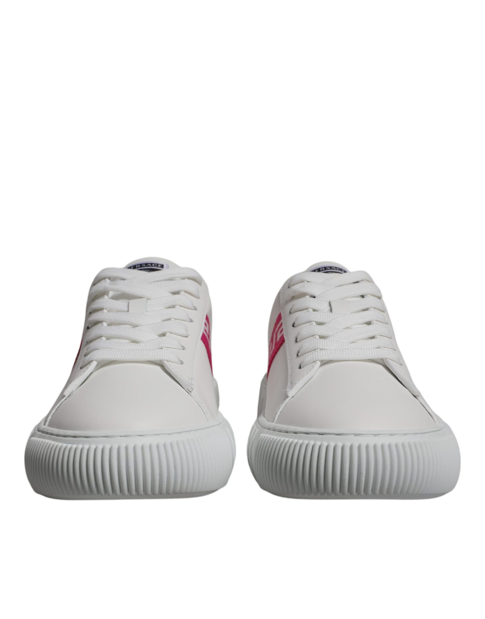 White Pink Greca Print Platform Low Top Sneakers Shoes