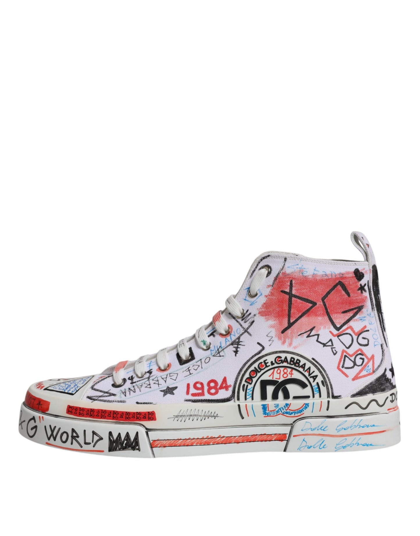 White Cotton Graffiti High Top Sneaker Shoes