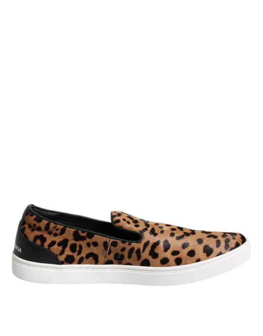 Brown Calfskin Fur Leopard Men Sneakers Shoes