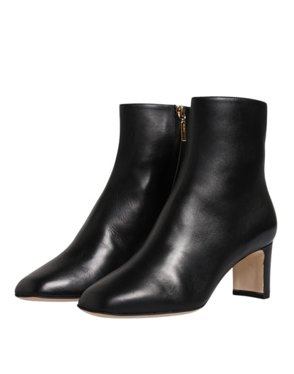 Black Jackie Leather Mid Calf Boots Shoes