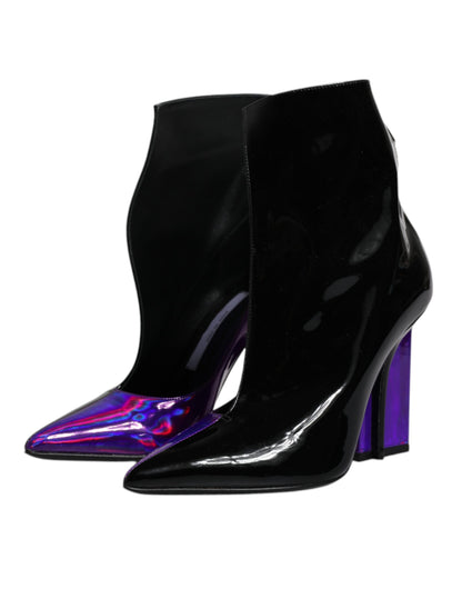 Purple Black Pointed Ankle Boots Shoes